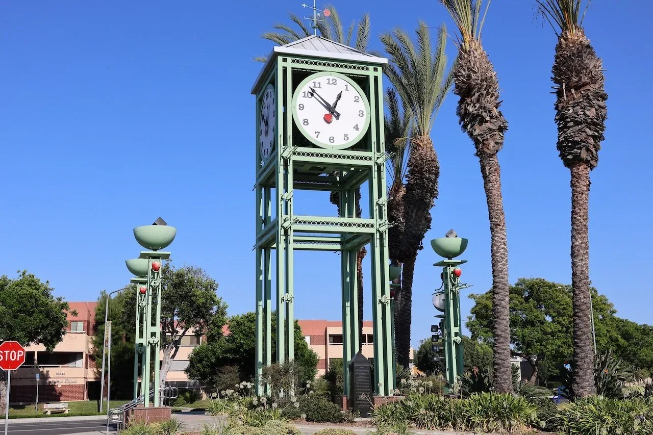 Clock tower in the Garden Grove Civic Center