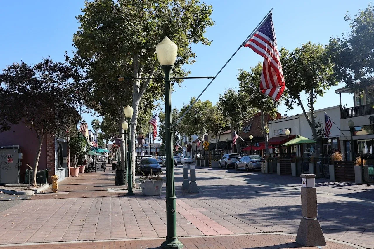 Tree-lined Main Street in Garden Grove, CA